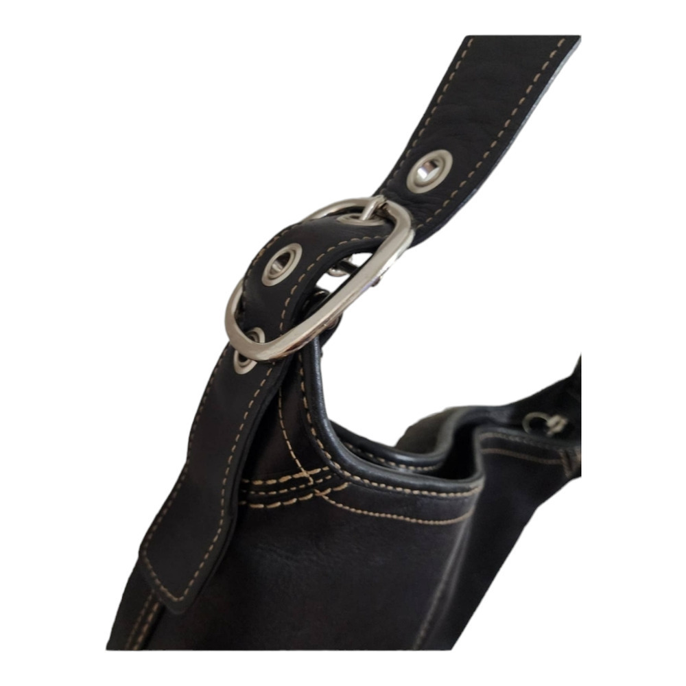 COACH Black Leather Duffle w Exterior Zipper Pocket Crossbody to Shoulder Strap - Picture 5 of 11
